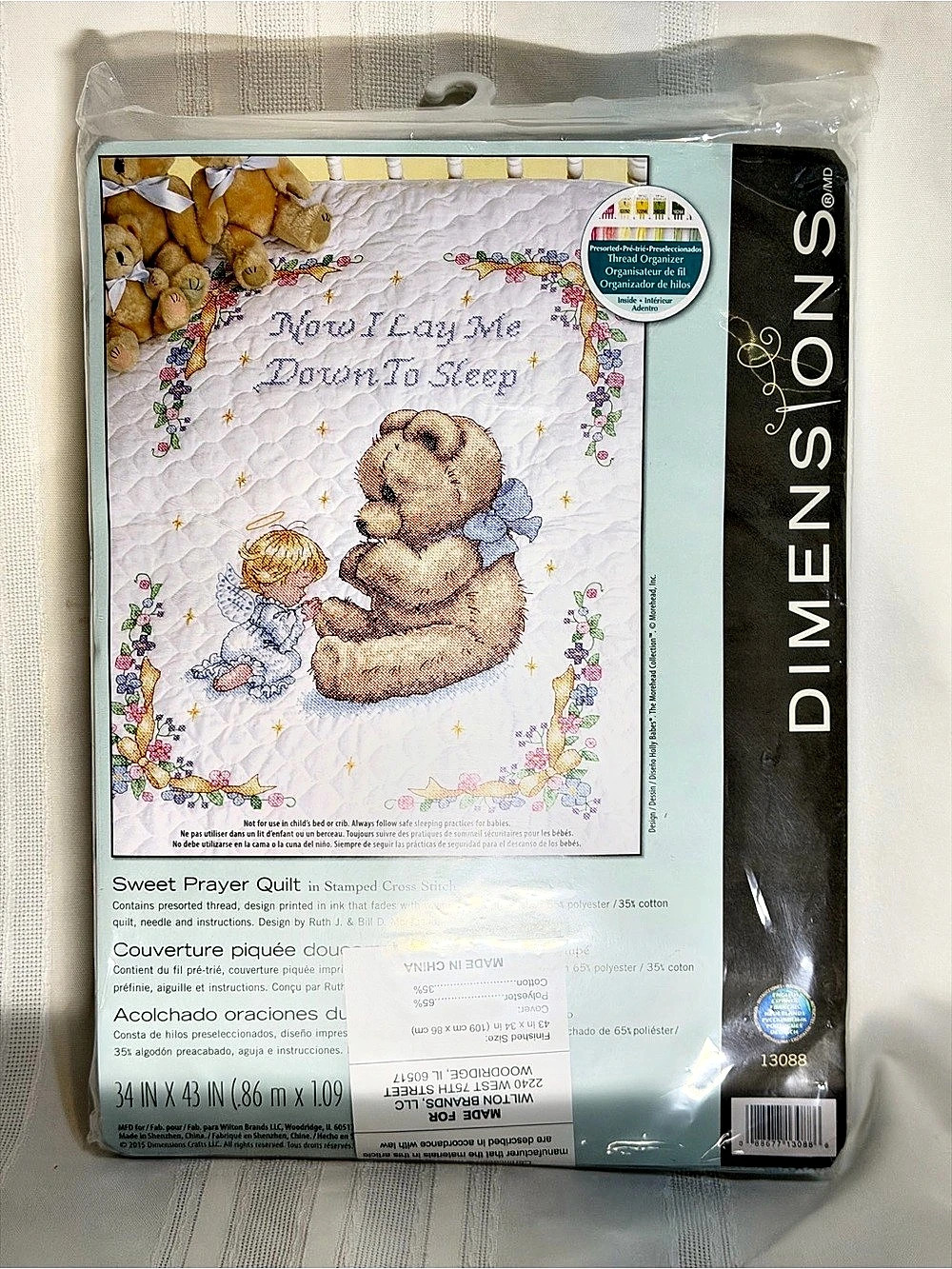 NIP DIMENSIONS #13088 Stamped Cross Stitch Sweet Prayer Crib Cover Quilt 34x43